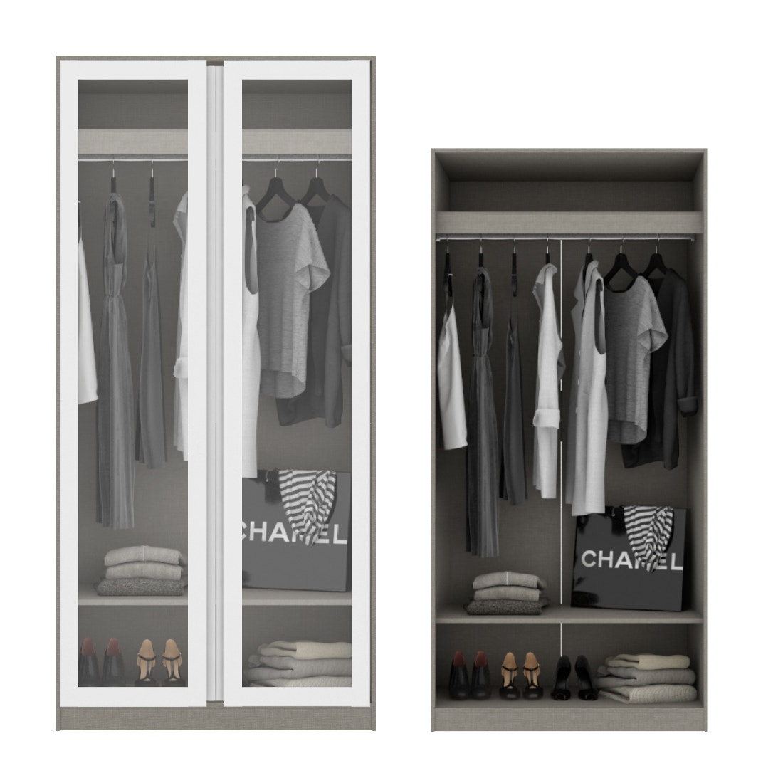 ตู้เสื้อผ้า แขวนโล่ง OP-A ขนาด 100 ซม. รุ่น Blox สีขาว&กระจกใส1