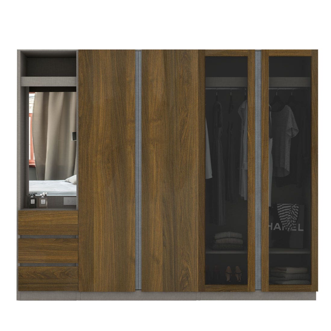 Wardrobe 250 cm. Blox Fit in Dark Wood Dark Wood Dark Wood