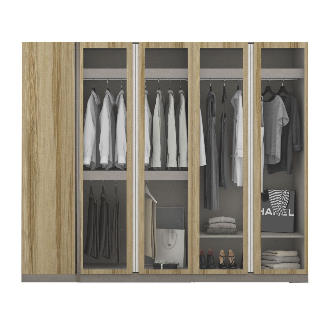 Wardrobe 250 cm. Blox Fit in Light Wood Light Wood Light Wood