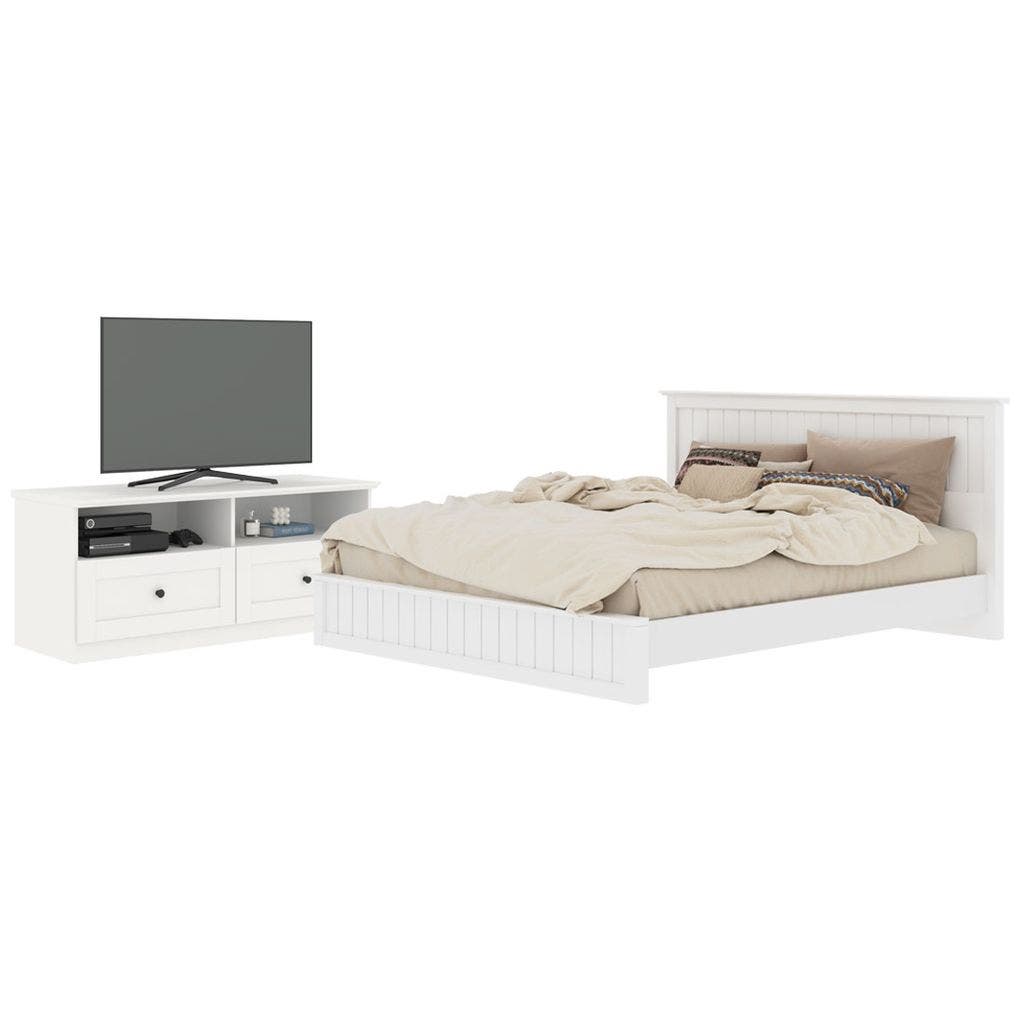 Bed 5' Moneta & TV Stande 120 cm. White White