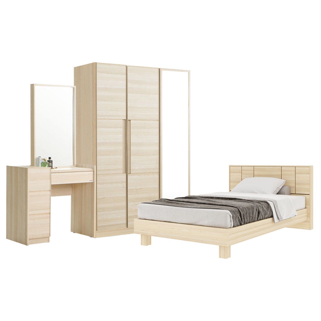 Bedroom Set 3.5' Hakone & WD 134 Light Wood