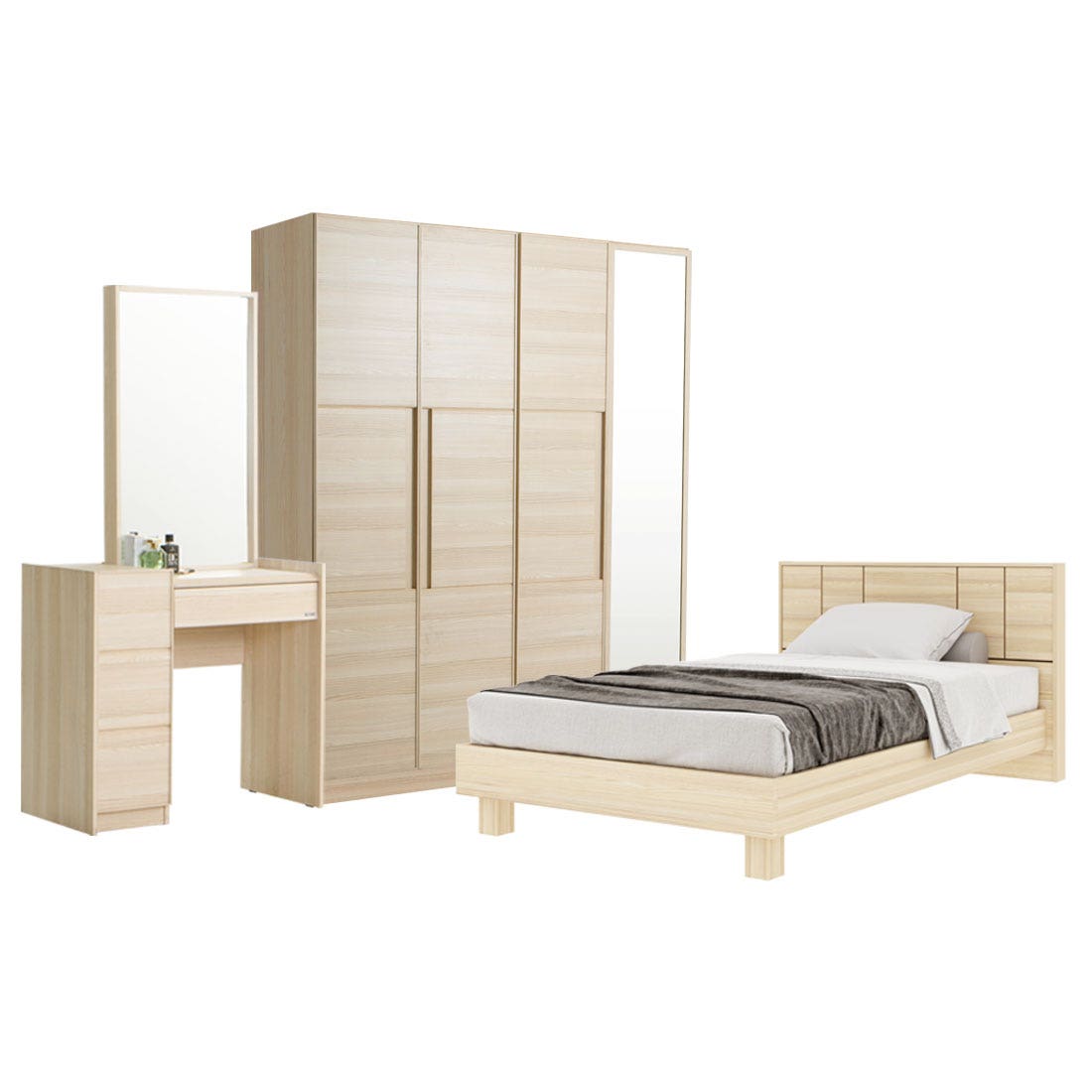 Bedroom Set 3.5' Hakone & WD 160 Light Wood