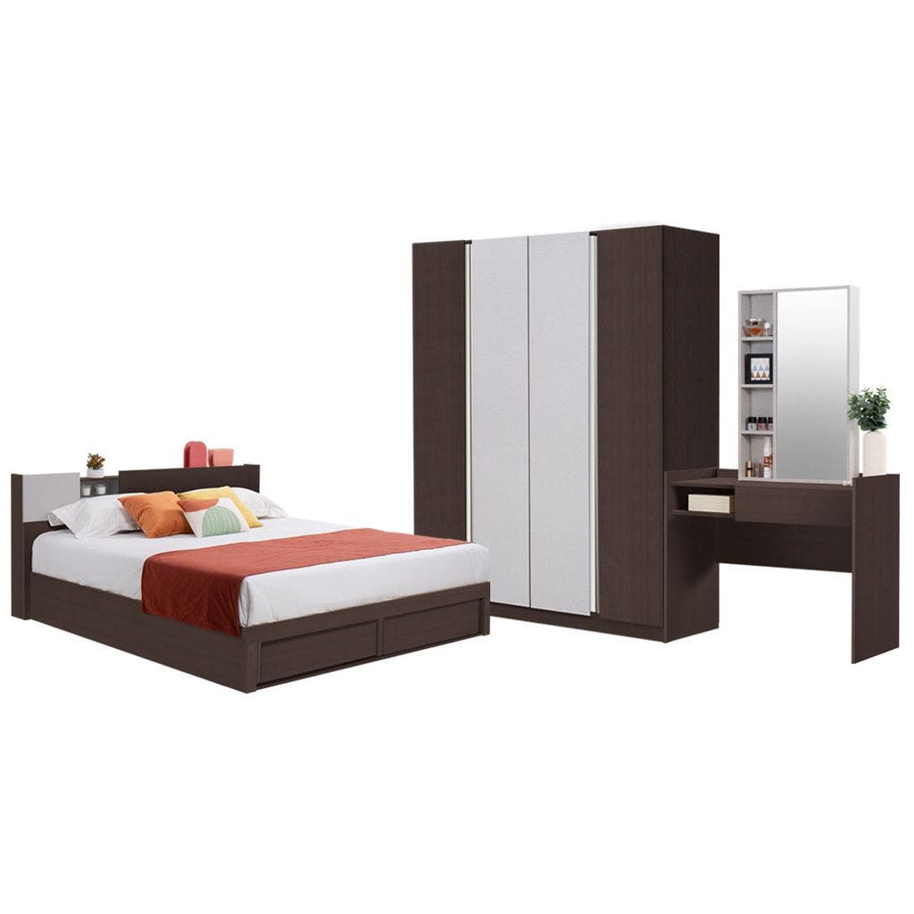 Bedroom Sets Mavis 5' & WD160 Dark Wood Light Wood Light Wood Light Wood