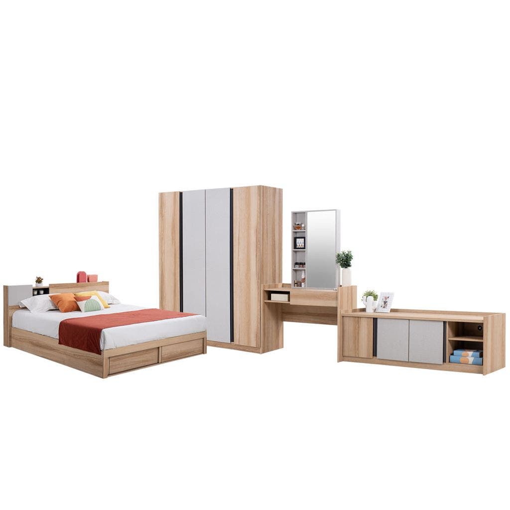 Bedroom Sets Mavis 5' & WD160 & TV160 Light Wood Light Wood