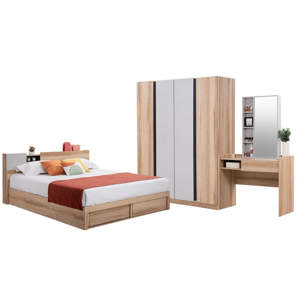 Bedroom Sets Mavis 5' & WD160 & Mattress Light Wood Light Wood