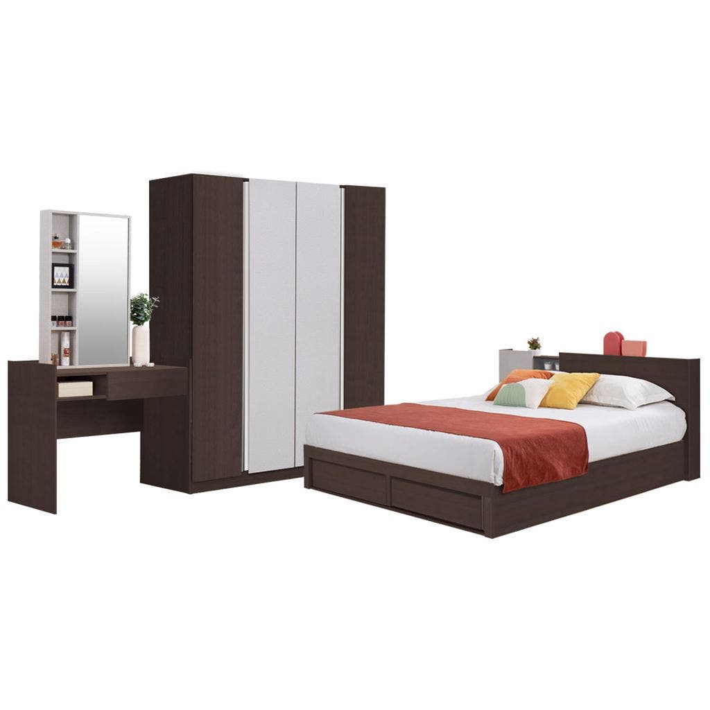 Bedroom Sets Mavis 5' & WD160 & Mattress Dark Wood Light Wood