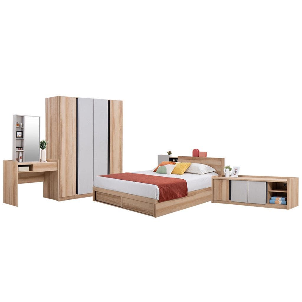 Bedroom Sets Mavis 5' & WD160 & TV160 & Mattress Light Wood Light Wood