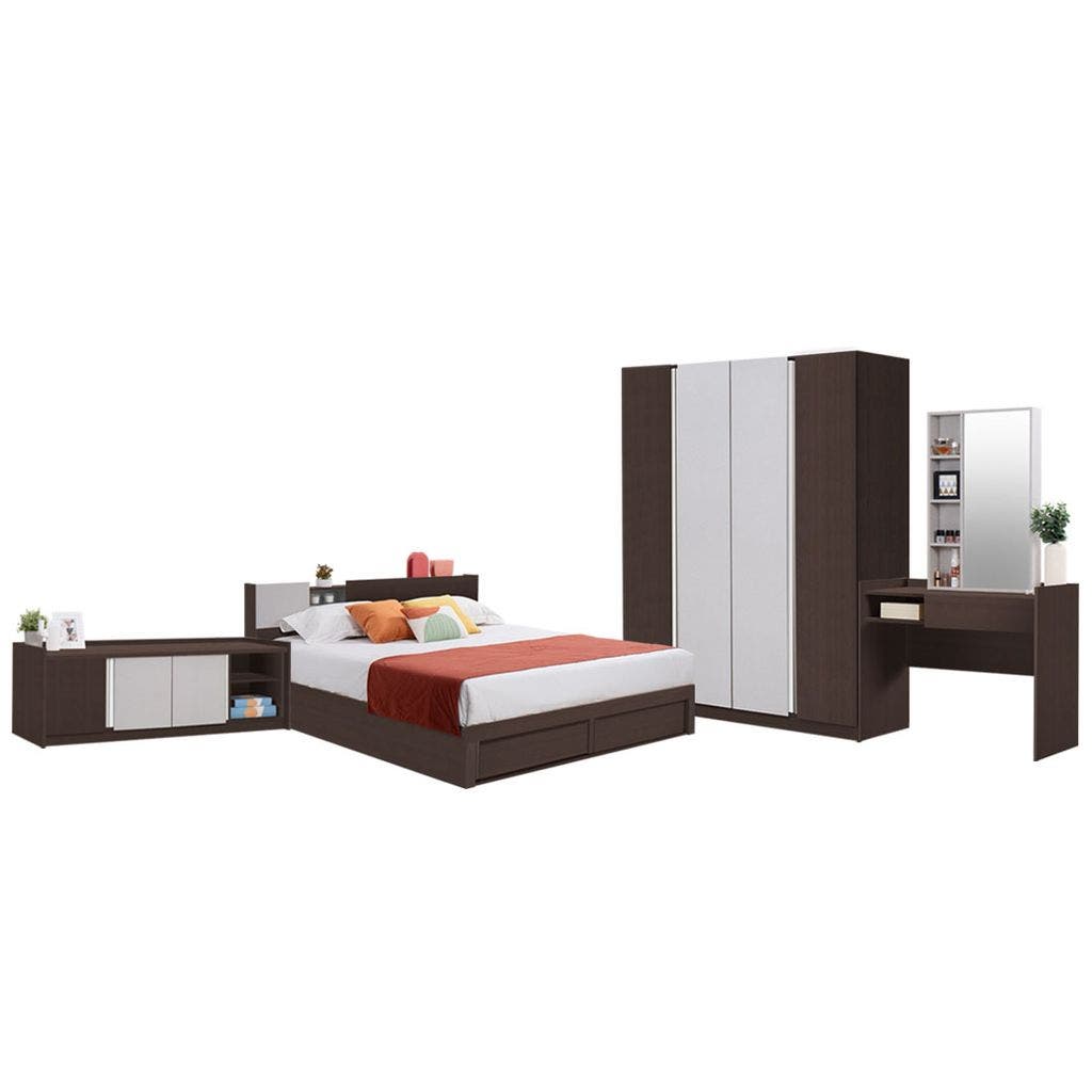 Bedroom Sets Mavis 5' & WD160 & TV160 & Mattress Dark Wood Light Wood