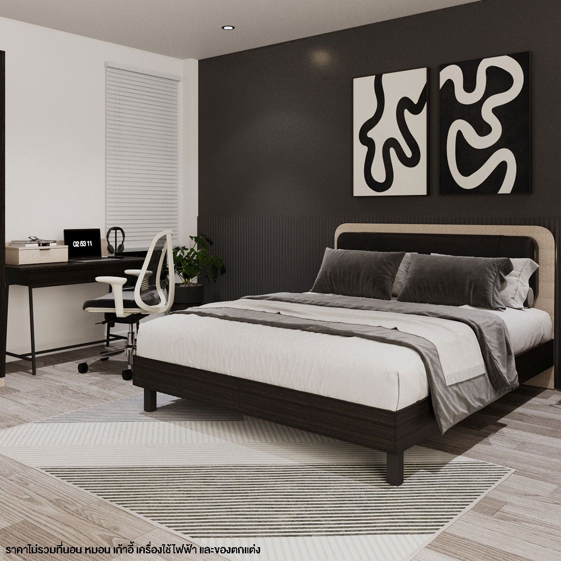 ชุดห้องนอน 5 ฟุต รุ่น Aslan & โต๊ะทำงาน สีไม้เข้ม01